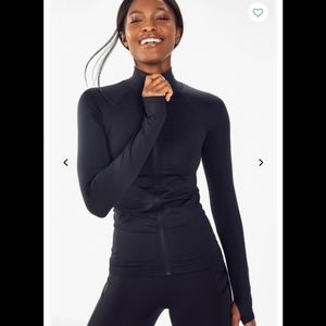 Fabletics Luciana Solid Seamless Black Zip Up, Med
